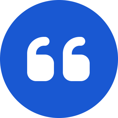 Quotation marks in a blue circle.