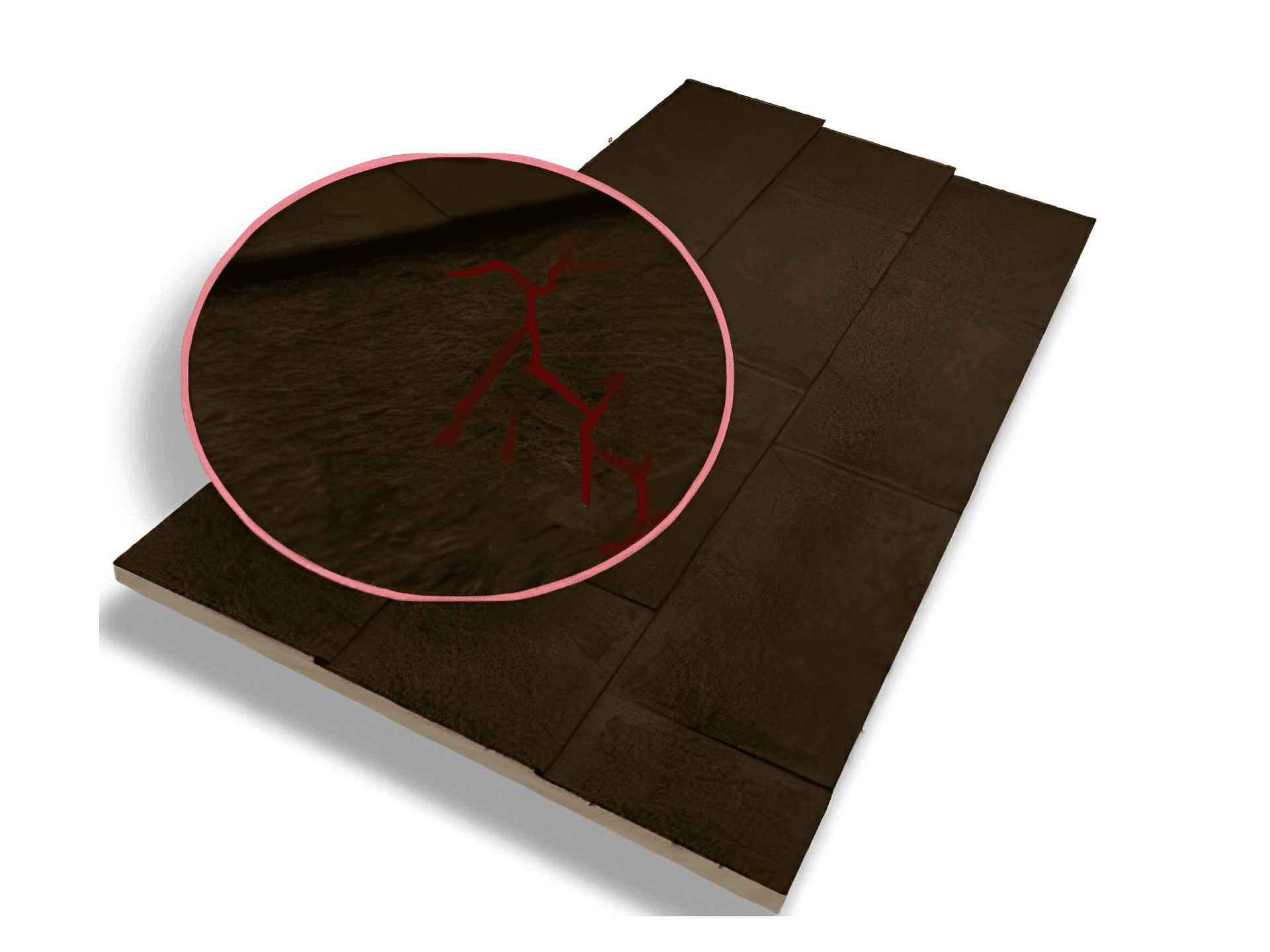 Black textured surface with highlighted design detail.