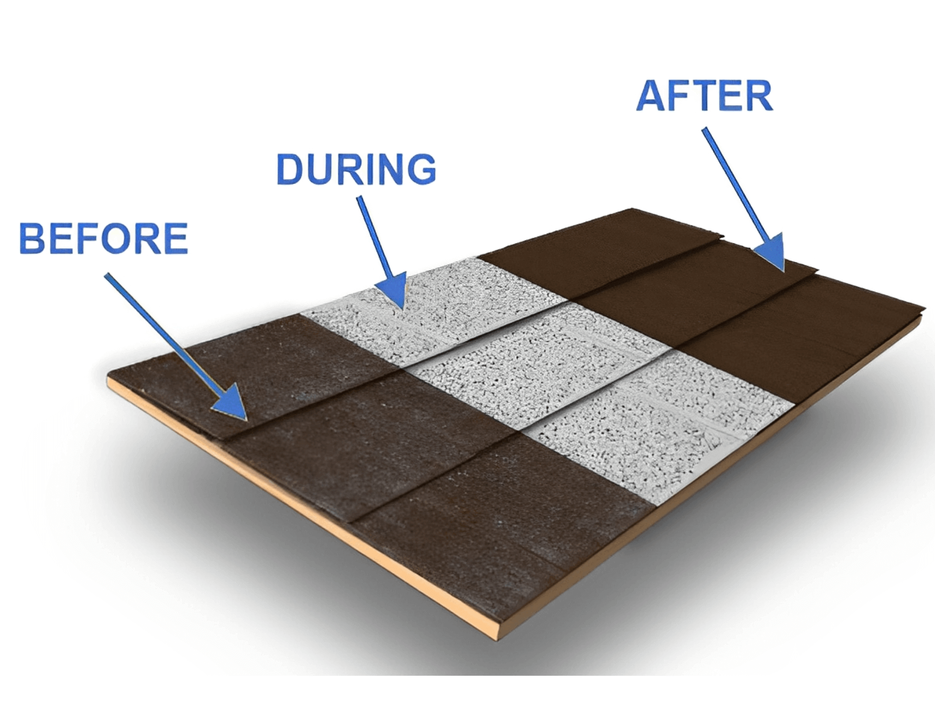 Before, during, and after flooring transformation.