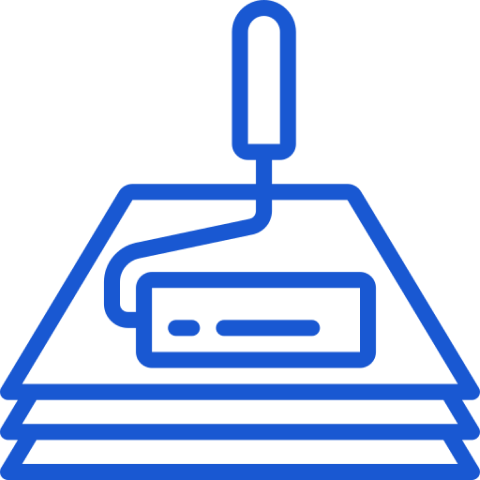 A blue computer icon on a green background